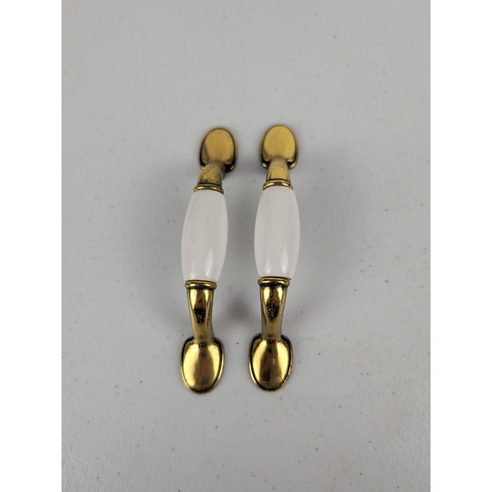 5 Inch Ceramic And Brass Insert Spoon Foot Drawer Cabinet Pull Lot of 2